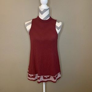 Mossimo Maroon Embroidered Sleeveless Blouse